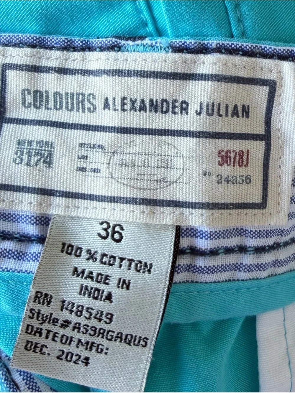 •Colours Alexander Julian• Men’s Turquoise Palm Tree Chino Shorts - Size 36 - Picture 2 of 7